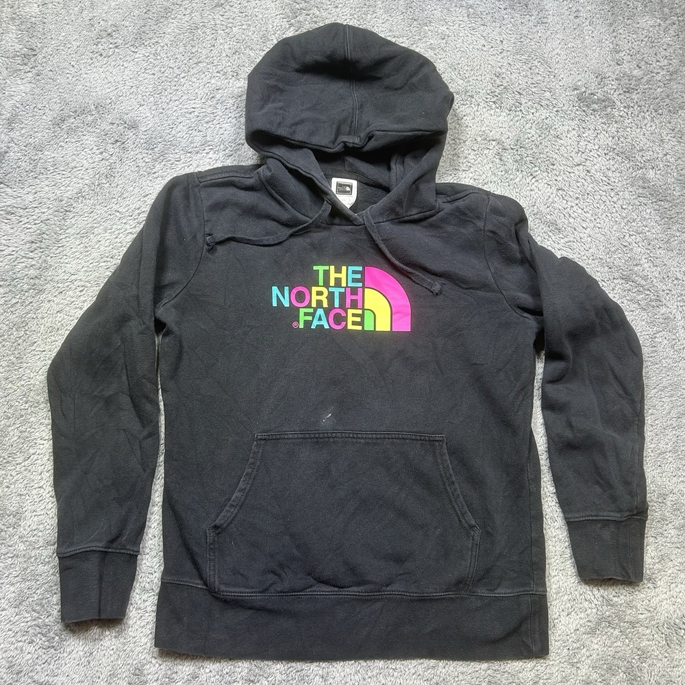 The North Face Half Dome Rainbow Hoodie Womens M Black Neon Logo‎ Outdoor *SPOT